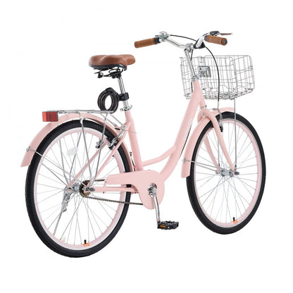 SCB122-P - 26-Inch Pink Cruiser Bike with Basket and Soft Seat