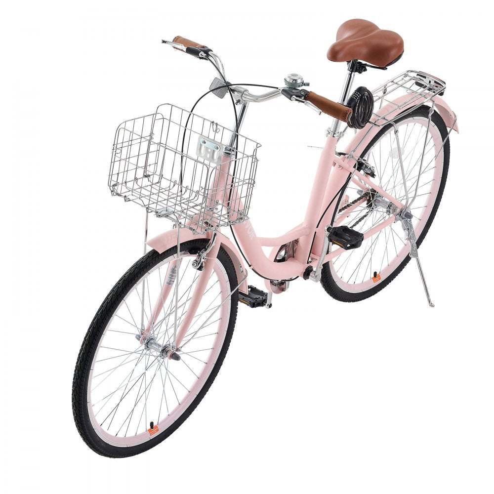 SCB122-P - 26-Inch Pink Cruiser Bike with Basket and Soft Seat