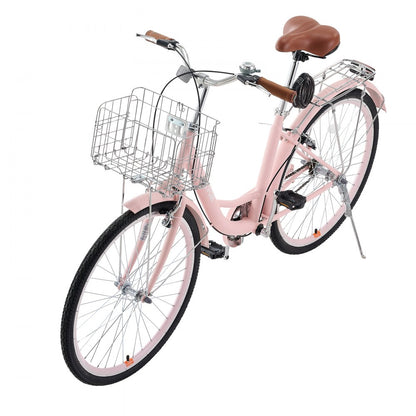 SCB122-P - 26-Inch Pink Cruiser Bike with Basket and Soft Seat