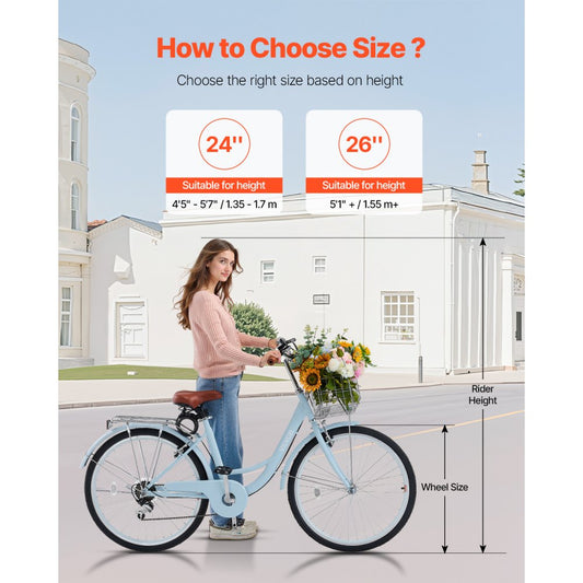 SCB722-B - 7-Speed Light Blue Cruiser Bike with Ergonomic Design and Basket