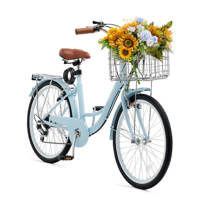 SCB722-B - 7-Speed Light Blue Cruiser Bike with Ergonomic Design and Basket
