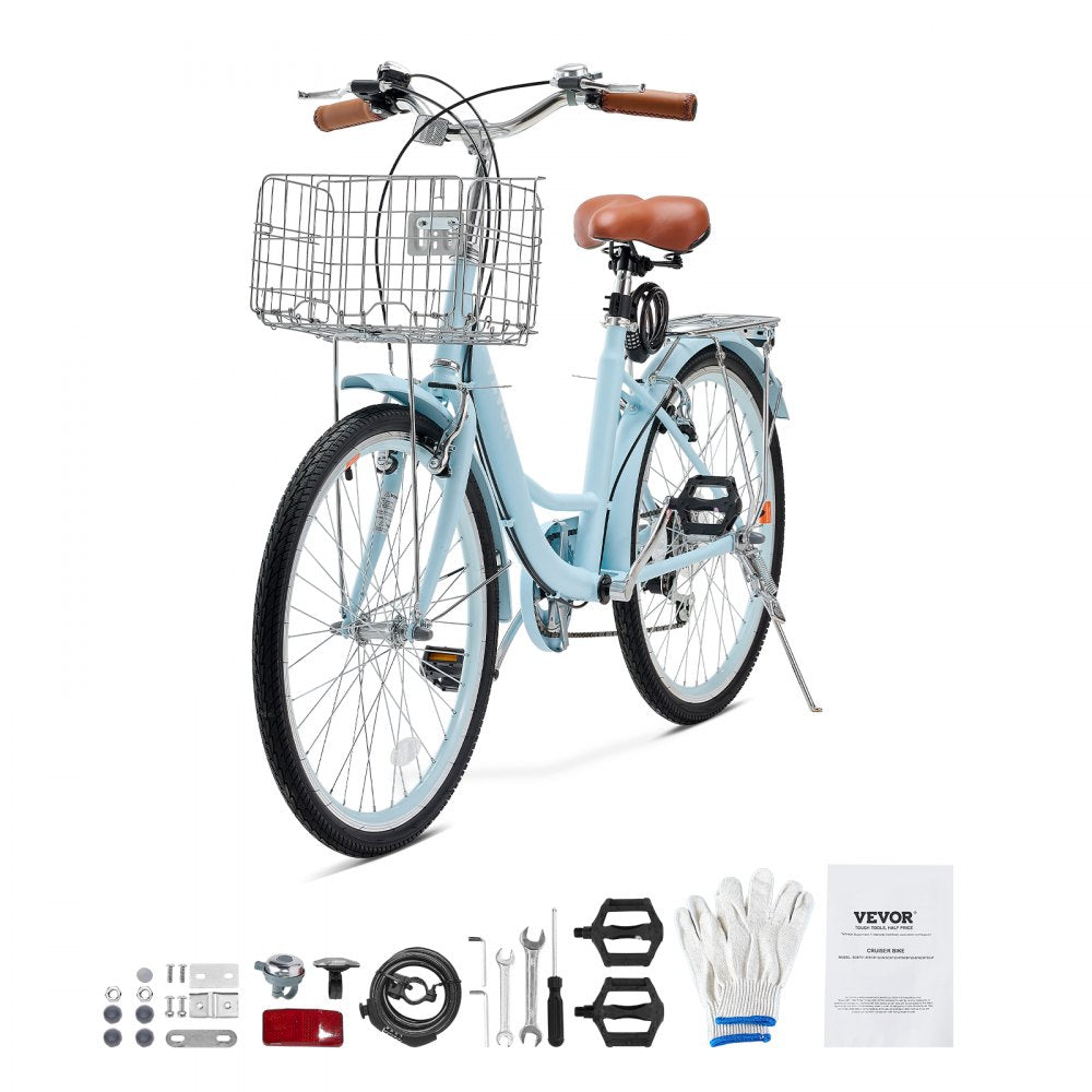 SCB722-B - 7-Speed Light Blue Cruiser Bike with Ergonomic Design and Basket