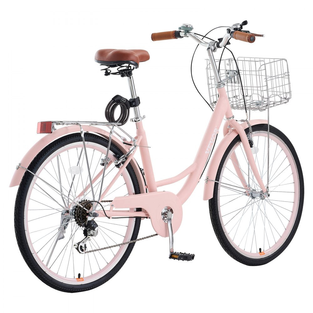 SCB722-P - Retro 26-Inch Cruiser Bike with 7-Speed & Foldable Basket