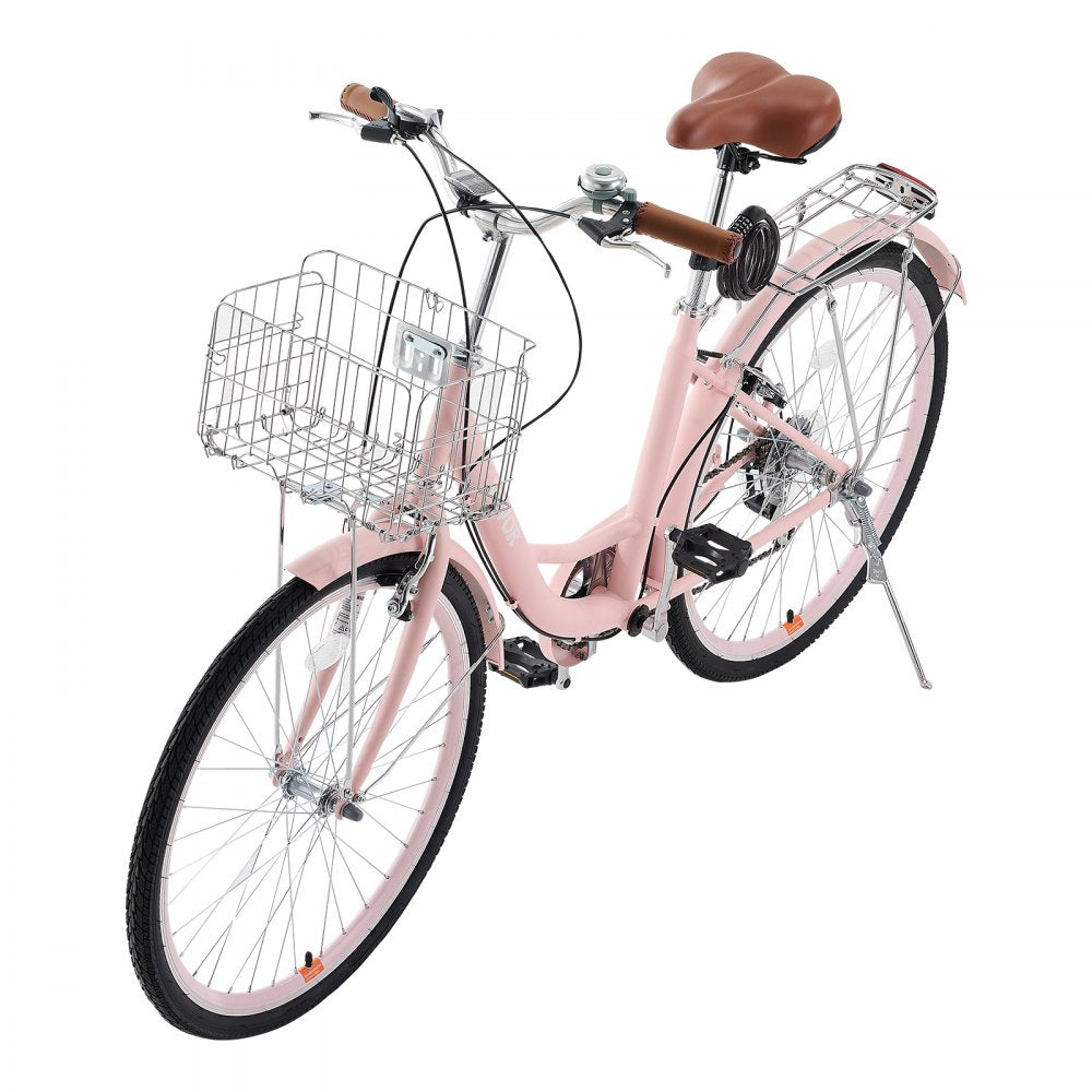 SCB722-P - Retro 26-Inch Cruiser Bike with 7-Speed & Foldable Basket