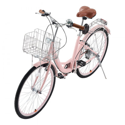 SCB722-P - Retro 26-Inch Cruiser Bike with 7-Speed & Foldable Basket