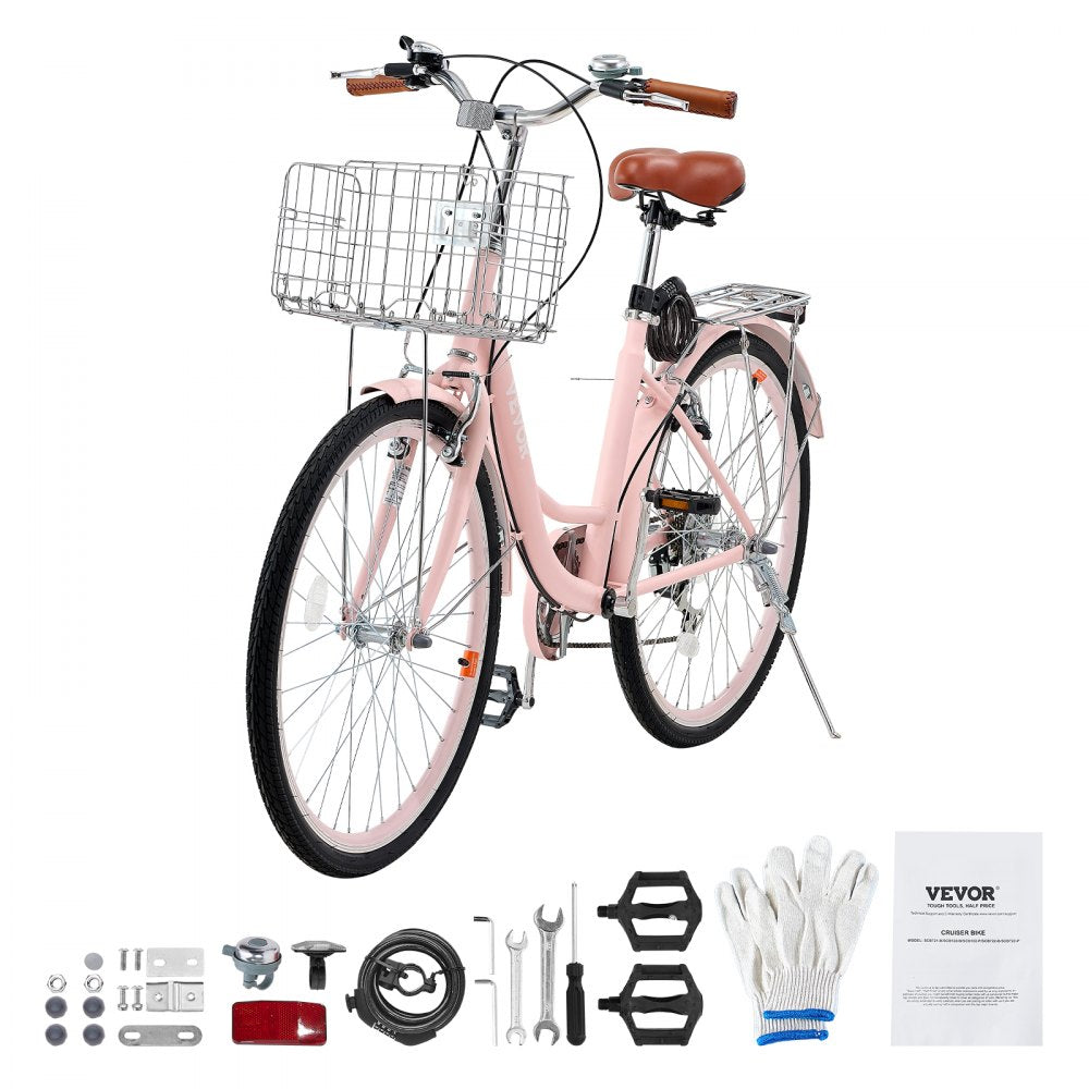 SCB722-P - Retro 26-Inch Cruiser Bike with 7-Speed & Foldable Basket