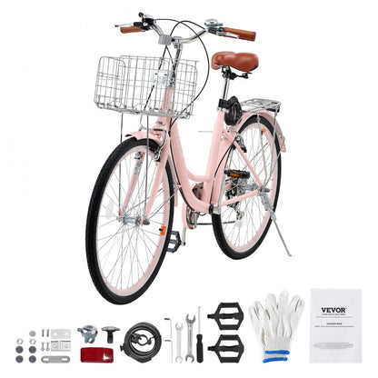 SCB722-P - Retro 26-Inch Cruiser Bike with 7-Speed & Foldable Basket