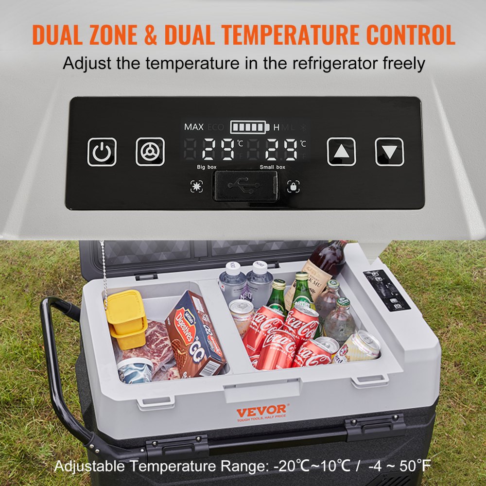 J53 - Dual Zone 56QT Portable Car Fridge, Steady 36°F Cooling
