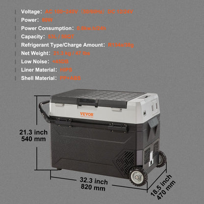J53 - Dual Zone 56QT Portable Car Fridge, Steady 36°F Cooling