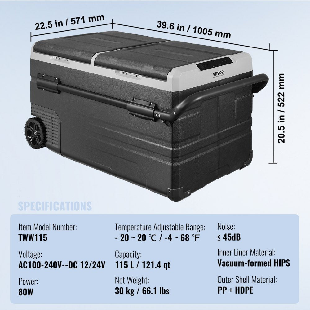 TWW115 - 115L Dual Zone Car Refrigerator Freezer with Bluetooth Control