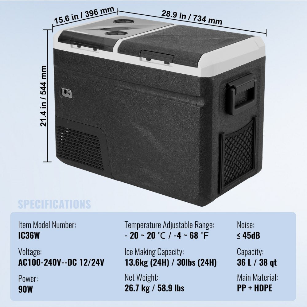 IC36 - 38QT Portable Car Fridge with Ice Maker & Dual Zone Cooling