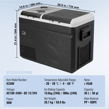 IC36 - 38QT Portable Car Fridge with Ice Maker & Dual Zone Cooling