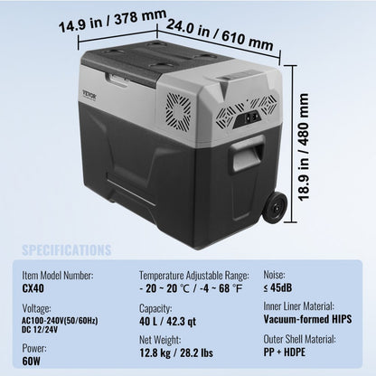 CX40 - 40L Portable Car Refrigerator with Rapid Cooling & Bluetooth Control