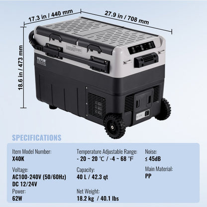 X40K - 40L VEVOR Car Fridge Freezer: Rapid Cooling & Bluetooth Control