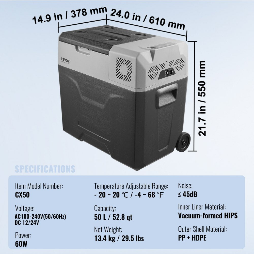 CX50 - 50L Portable Car Freezer with Bluetooth Display, Chills to -20°C