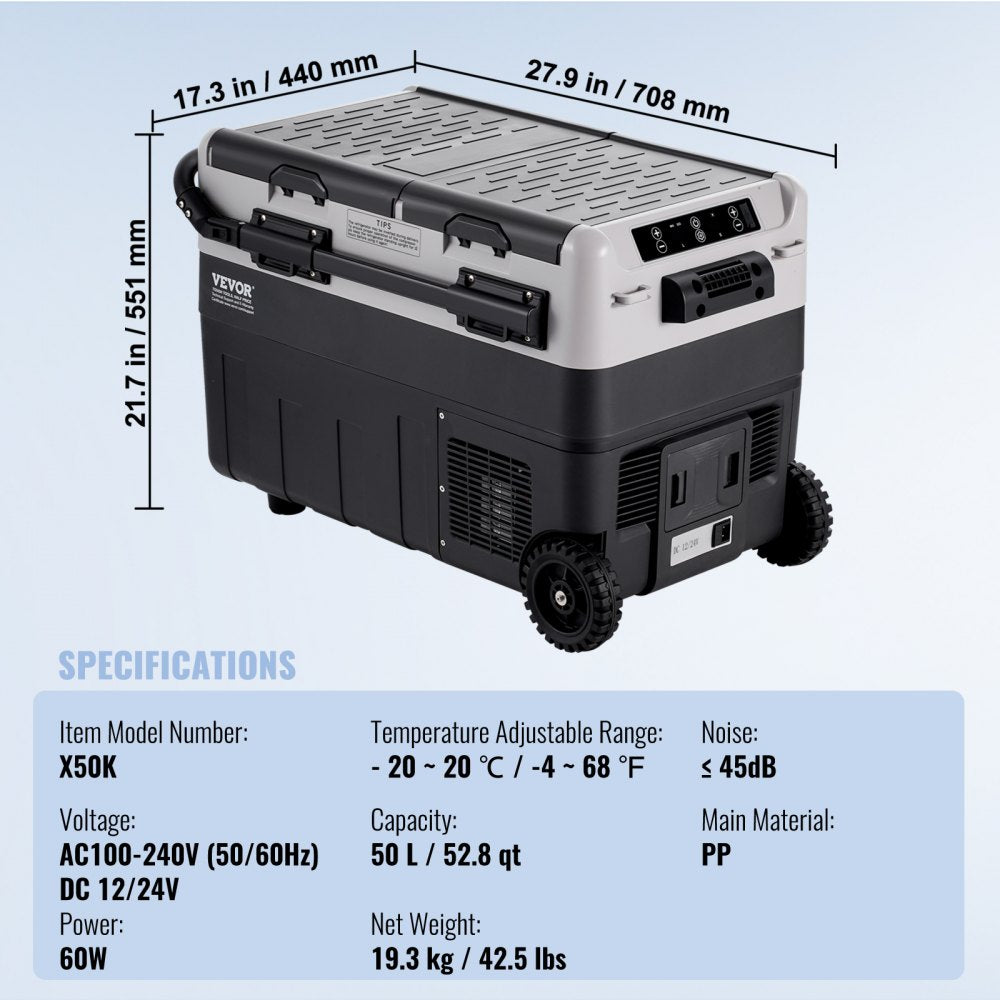 X50K - 50L Dual-Zone Portable Car Refrigerator Freezer for Travel