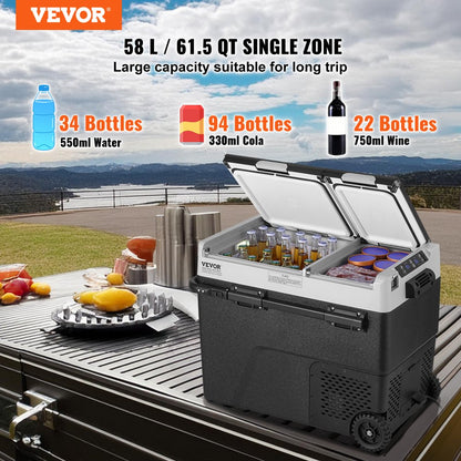 B58 - 58L Portable Car Fridge Freezer with Dual Compartments
