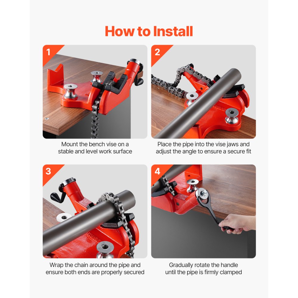 RG1204S8 - 34.6" Heavy-Duty Chain Vise for 1/2" to 8" Pipes