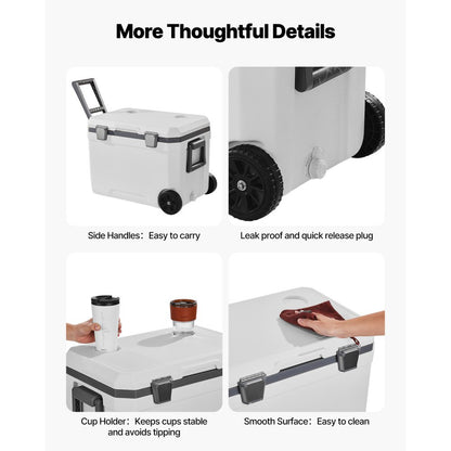 JWK-23010 - 45 Quart Portable Cooler with Wheels and Cup Holder