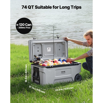 HS915 - 74QT Portable Cooler with Wheels for Outdoor Adventures