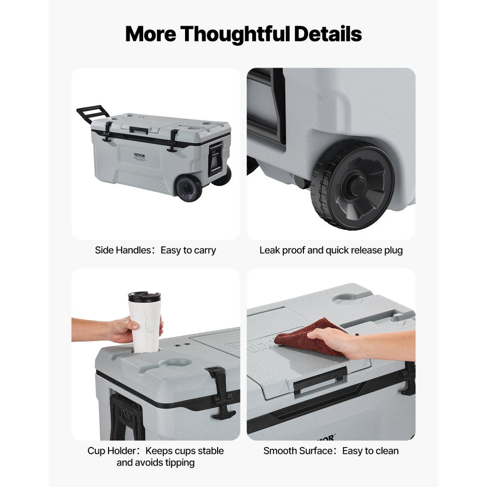 HS915 - 74QT Portable Cooler with Wheels for Outdoor Adventures