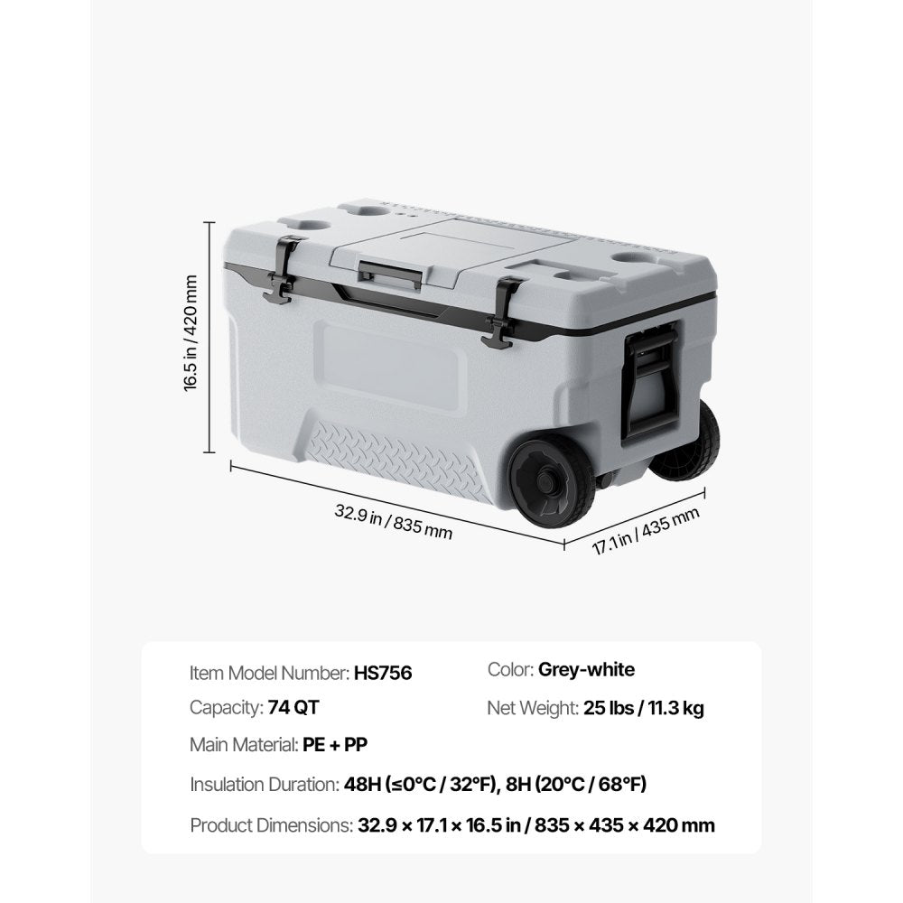 HS915 - 74QT Portable Cooler with Wheels for Outdoor Adventures
