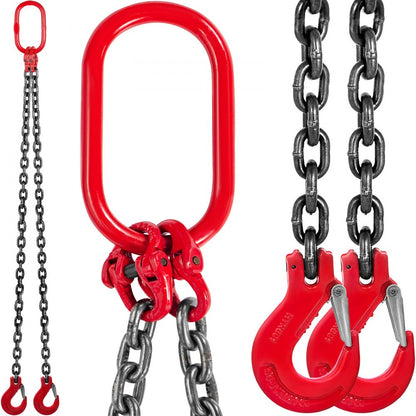 010973373437 - 5FT G80 Steel Chain Sling with Spring Latch Hooks