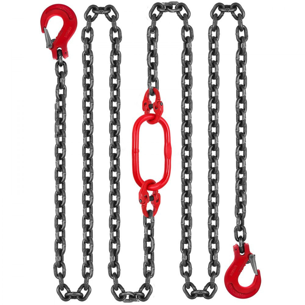 010973373437 - 5FT G80 Steel Chain Sling with Spring Latch Hooks