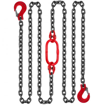 010973373437 - 5FT G80 Steel Chain Sling with Spring Latch Hooks