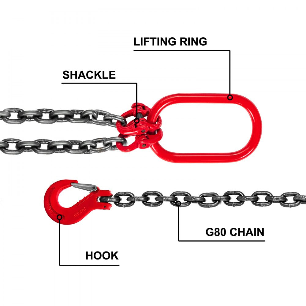 010973373437 - 5FT G80 Steel Chain Sling with Spring Latch Hooks