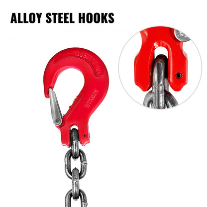 010973373437 - 5FT G80 Steel Chain Sling with Spring Latch Hooks