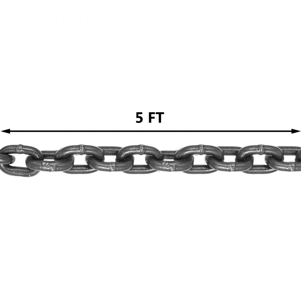 010973373437 - 5FT G80 Steel Chain Sling with Spring Latch Hooks