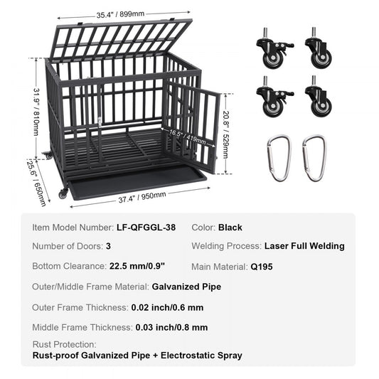 LF-QFGGL-38 - Durable Heavy-Duty Dog Crate for Medium to Large Breeds