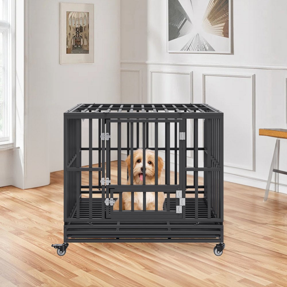 LF-QFGGL-42 - Heavy Duty Dog Crate for Medium to Large Dogs, 3-Door Design