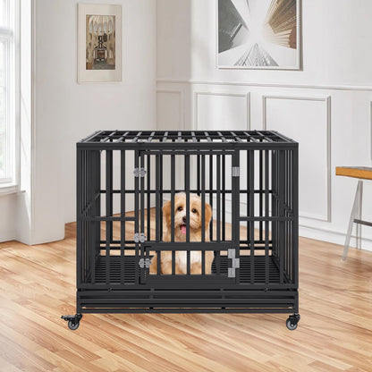 LF-QFGGL-46 - Heavy-Duty Dog Crate with Lockable Wheels for Medium to Large Dogs