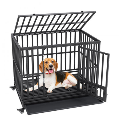 LF-QFGGL-46 - Heavy-Duty Dog Crate with Lockable Wheels for Medium to Large Dogs