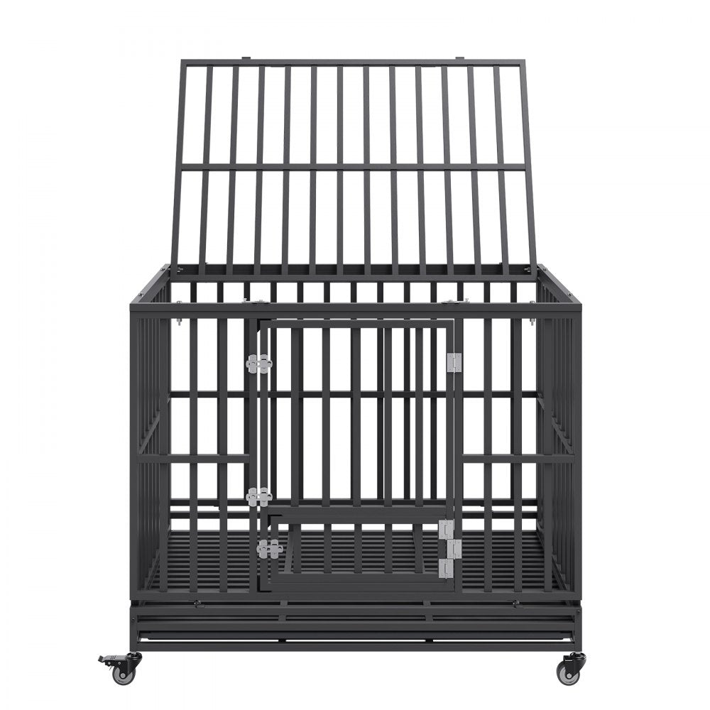 LF-QFGGL-46 - Heavy-Duty Dog Crate with Lockable Wheels for Medium to Large Dogs