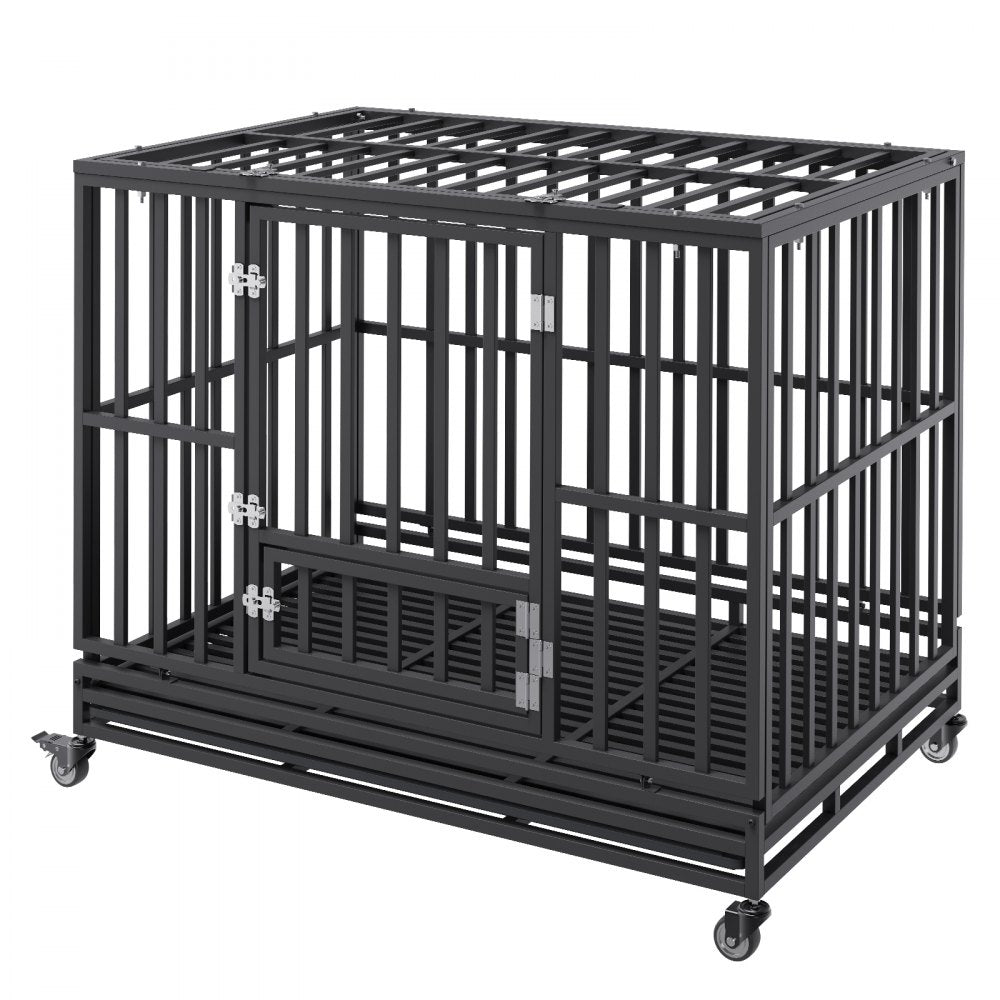 LF-QFGGL-46 - Heavy-Duty Dog Crate with Lockable Wheels for Medium to Large Dogs