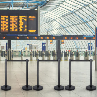 Stanchions 6Pcs - 6 pcs Stainless Steel Black Queue Posts with 6.6ft Belt