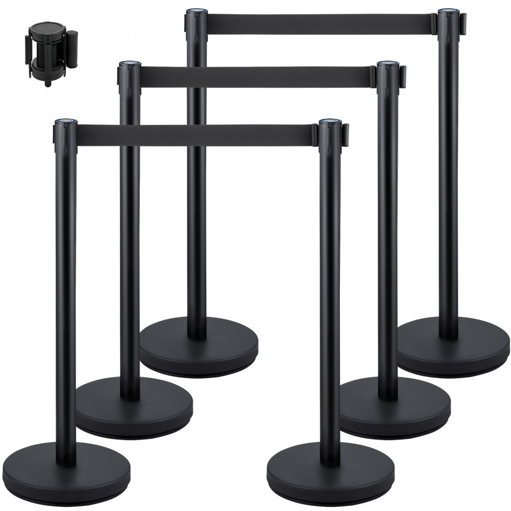 Stanchions 6Pcs - 6 pcs Stainless Steel Black Queue Posts with 6.6ft Belt