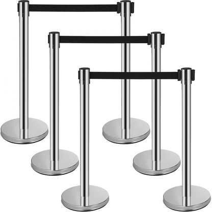010951083937 - Stainless Steel Stanchions with 6.6ft Retractable Belt, 6-Pack