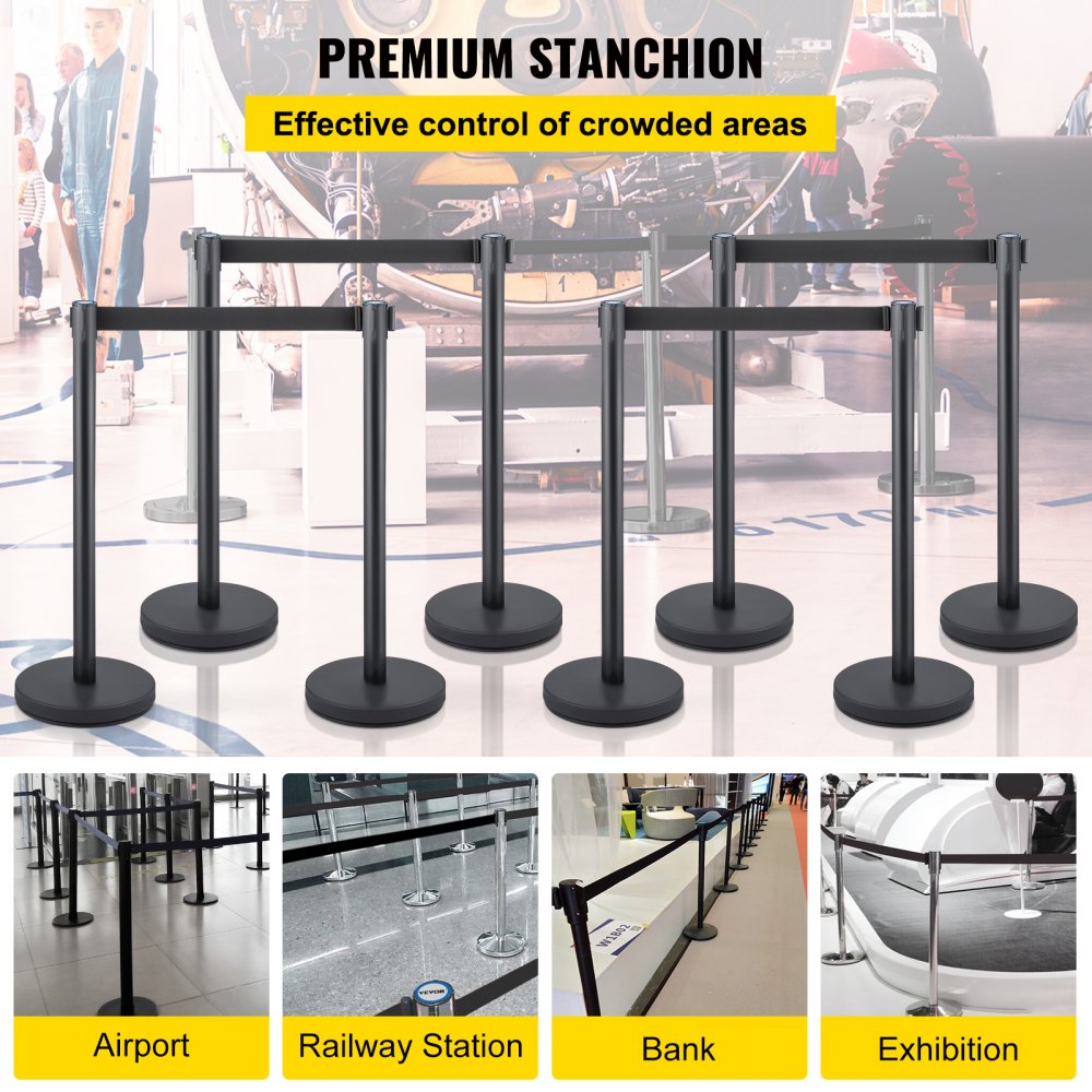 Heavy Duty - Durable Stainless Steel Crowd Control Stanchion with Retractable Belt