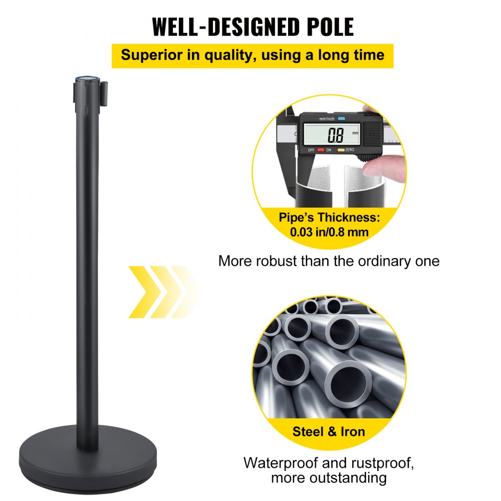 Heavy Duty - Durable Stainless Steel Crowd Control Stanchion with Retractable Belt