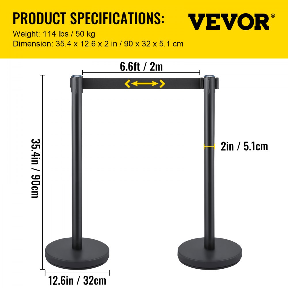 Heavy Duty - Durable Stainless Steel Crowd Control Stanchion with Retractable Belt