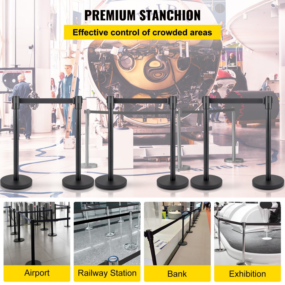 Heavy Duty - Stainless Steel Stanchion Set with 6.6ft Retractable Belts