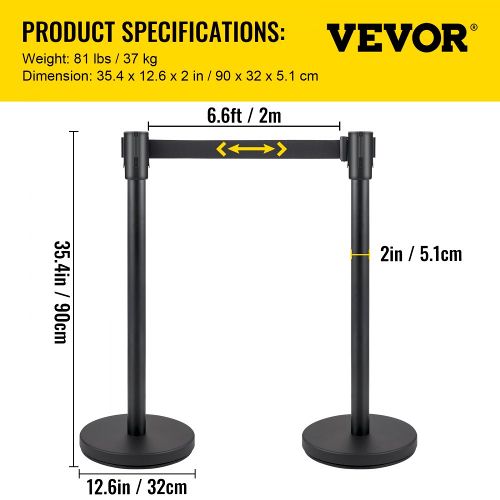 Heavy Duty - Stainless Steel Stanchion Set with 6.6ft Retractable Belts