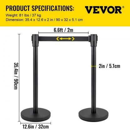 Heavy Duty - Stainless Steel Stanchion Set with 6.6ft Retractable Belts