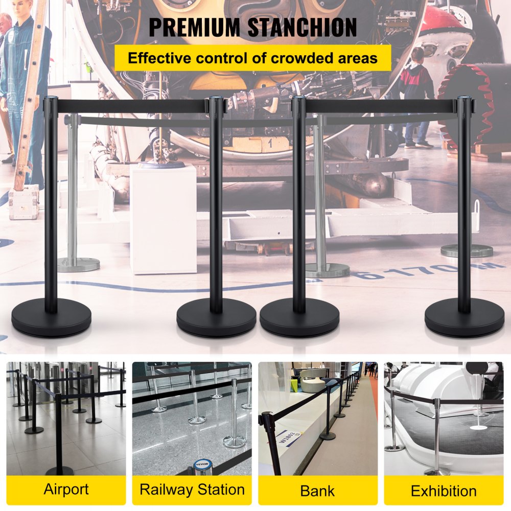 Heavy Duty - 4-Piece Stainless Steel Stanchion Set with 6.6 ft Belt