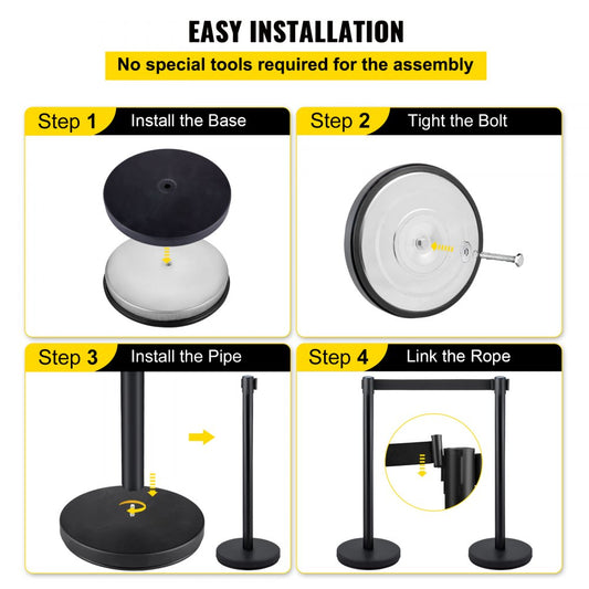 Heavy Duty - 4-Piece Stainless Steel Stanchion Set with 6.6 ft Belt