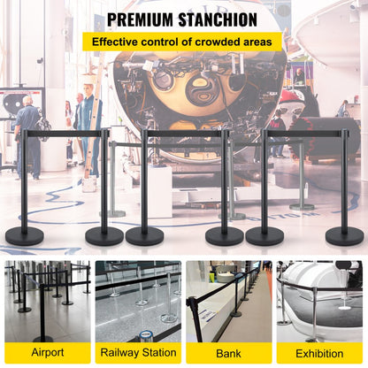 Heavy Duty - 6 PCS Stanchion Set with 6.6 ft Belt, Stainless Steel